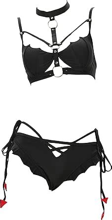 Amazon Meowcos Women S Bikini Sets Gothic Bathing Suit Dark Bat Halter Neck Chest Cutout
