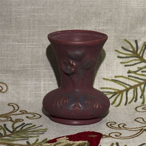 Van Briggle Pottery Mulberry Glaze Raised Poppy Vase