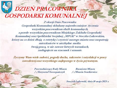 Yczenia Z Okazji Dnia Pracownika Gospodarki Komunalnej Urz D Miasta