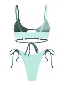 ZAFUL Two Tone Ribbed O Ring Cutout String Bikini Set In GREEN ZAFUL 2024