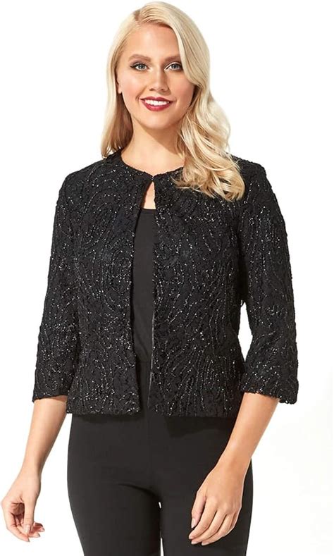 Roman Originals Women Metallic Lace Cropped Jacket Ladies Special