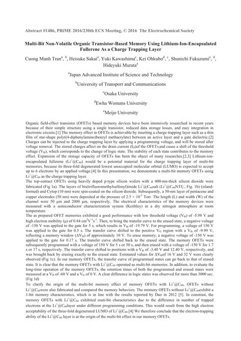 PDF Multi Bit Non Volatile Organic Transistor Based Memory Using