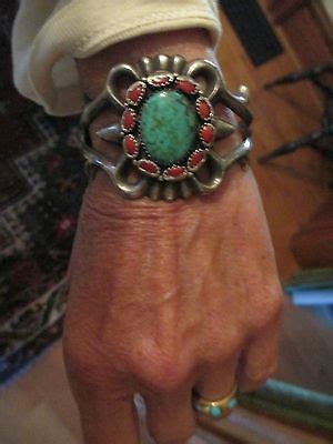 Vintage Navajo Sterling Turquoise Coral Bracelet Vintage Turquoise