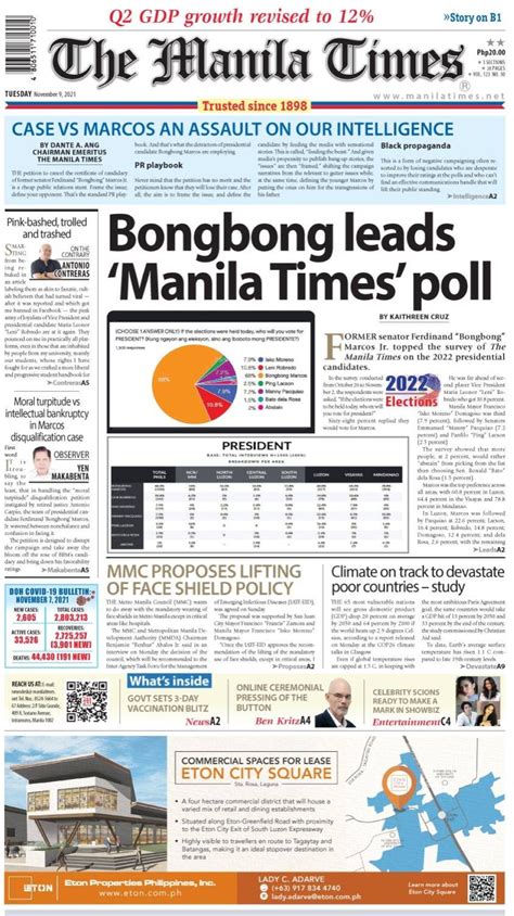 The Manila Times Front Page November 09 2021 The Manila Times