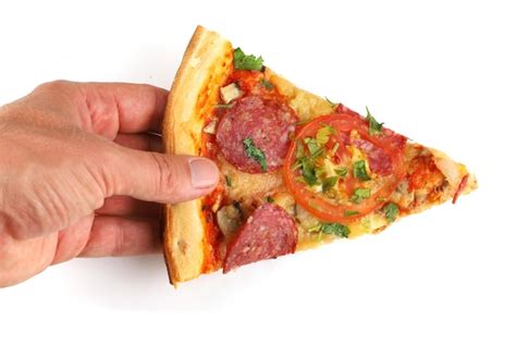 Pizza Fatiada Na M O Isolada M O Masculina Escolhendo Uma Fatia De