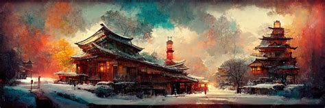 Arte Conceptual Vintage Japonés Arquitectura Tradicional Antigua