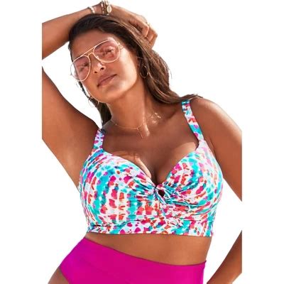 Swimsuits For All Women S Plus Size Bra Sized Tie Front Longline Underwire Bikini Top 40 G