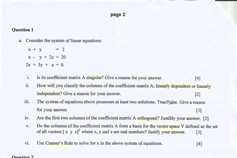 Solved Consider the system of linear equations: x + y =2 x | Chegg.com