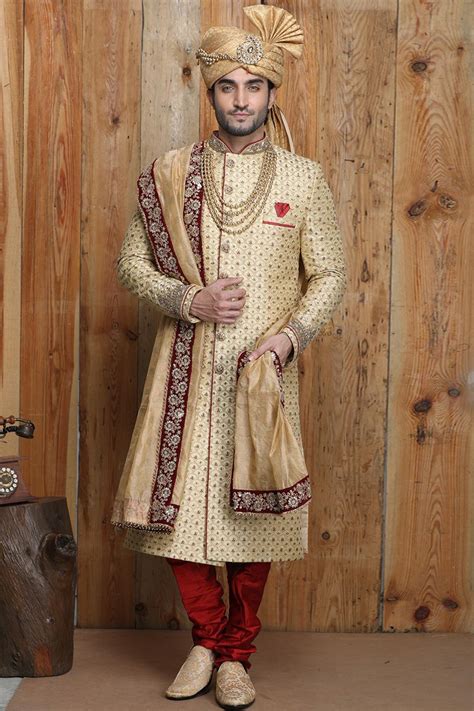 Buy Cream Silk Sherwani For Men NMK 5372 Online