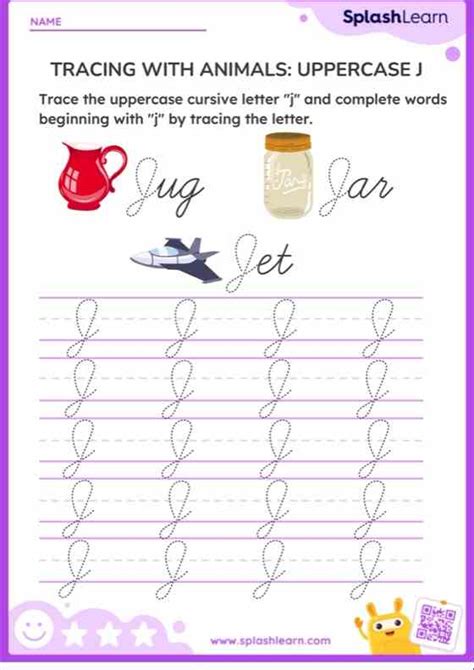 Cursive Letters Uppercase J Printable English Sheet