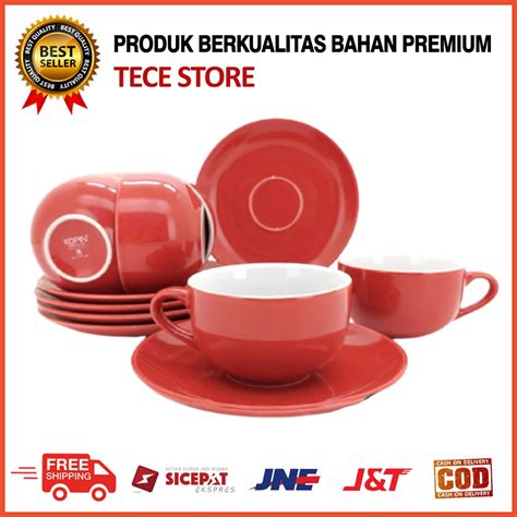 Jual Cangkir Set Pasang Two Tone Warna Cangkir Kopi Teh Merah Q C