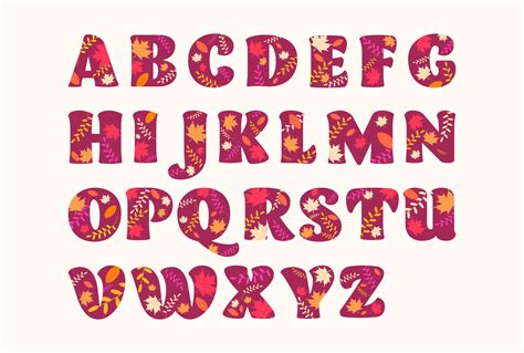 Alphabet letters in autumn style with colorful leaves. Autumn font ...