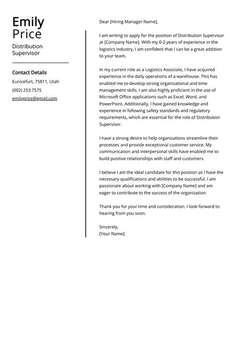 Distribution Supervisor Cover Letter Example Free Guide