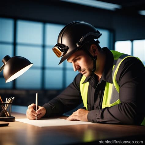 Worker Writing With Helmet Stable Diffusion Online