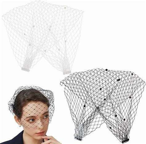 2Pcs Veil Headband Black and White Birdcage Veil Headband Wedding