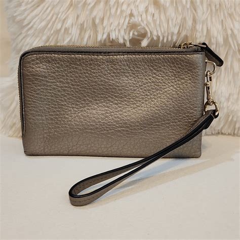 Coach Bags Coach Pebble Leather Double Zip Wristlet Metallic Pewter