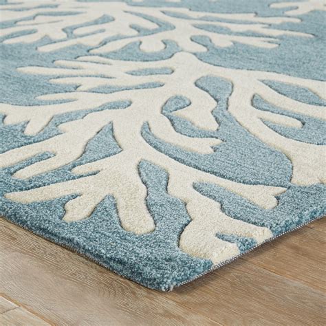 Coastal Coral Tides Area Rug Arctic Blue Corner Close Up Rugs Area