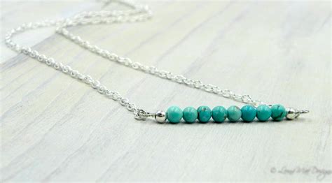 Turquoise Gemstone Bar Necklace Handmade Beaded Jewelry