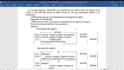 Comptabilit De La Soci T Exercice Corrig Youtube