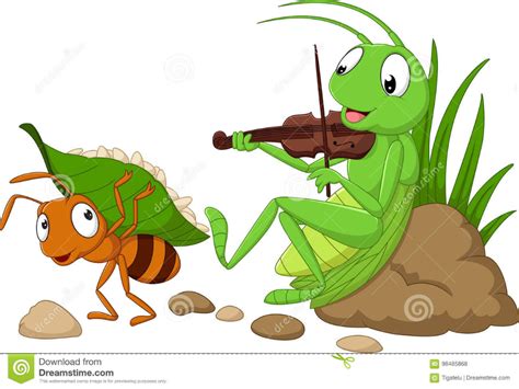 Cartoon The Ant And The Grasshopper Stock Vector Illustration Of Grasshopper Violin 98485868