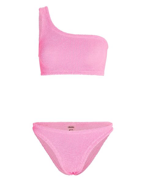 Hunza G Nancy One Shoulder Bikini Set Pink Editorialist