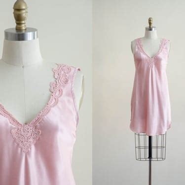 Silky Pink Slip Nightgown Pastel Vintage Lingerie Poppycock Vintage Winston Salem NC