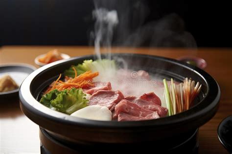 A Steaming Hot Pot Of Yakiniku Japanese Style BBQ Generative AI Stock Illustration