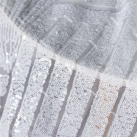 Elegant White Bombshell Stripe Pattern Sequin Fabric Oneyard