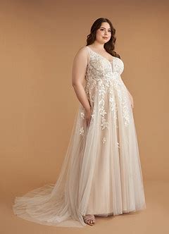 Azazie Sorella Diamond White Nude A Line V Neck Sequins Tulle Dress Azazie