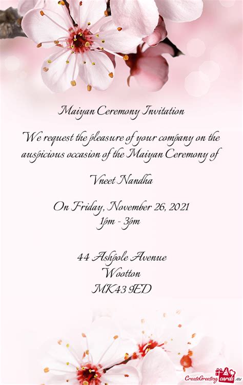 Maiyan Ceremony Invitation - Free cards