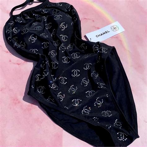 Crystal Logo Bodysuit Swimsuit Black Pink Sugar Bikini
