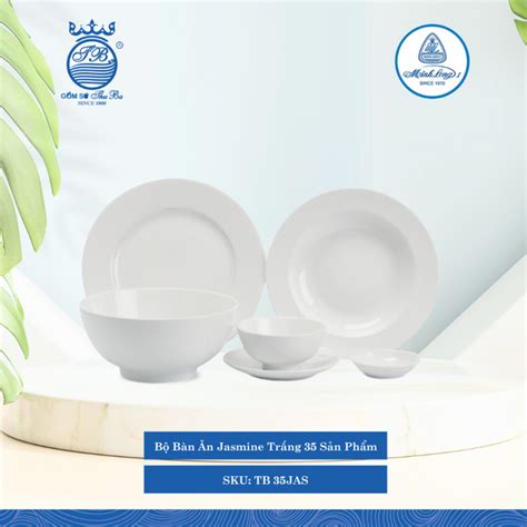 Bộ Đồ Ăn 35 Sản Phẩm Jasmine Trắng ML I Sứ TB 35JAS