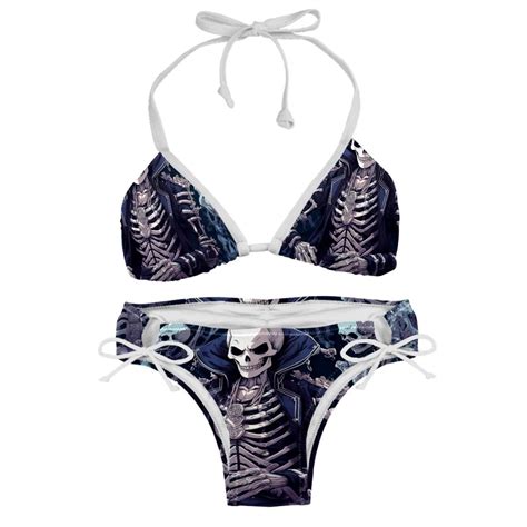 Sexy Women S String Bikini Set Dark Series Skeleton Print Two Piece Triangle Bathing Suit