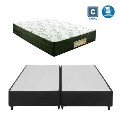 Cama Box Casal Bi Partida Preto Colch O Mola Ensacada Submarino