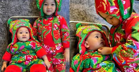 Đàm Thu Trang khoe cặp nhóc tì Suchin Sutin diện đồ Tết hot trend do bà ngoại ở Lạng Sơn tặng