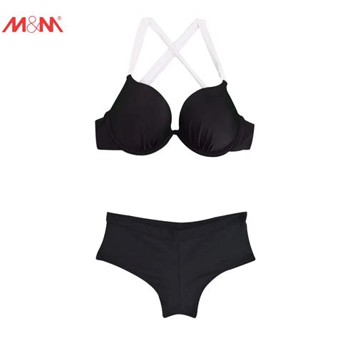 M M negro Sexy Bikini Set mujer Vintage baja cintura inferior Push Up traje de baño a rayas
