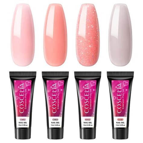 COSCELIA Poly Extension Ongle Gel Set PCS Orangé Nude Brillant Paillettes Gel de Construction