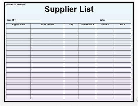 Free Vendor List Templates Word Excel Formats