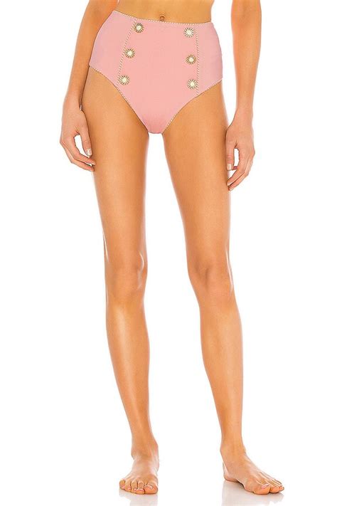 SIMKHAI Piped Luxe High Waisted Bikini Bottom In Cherry Blossom REVOLVE