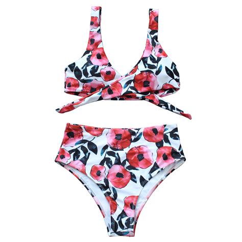 Fashion Women Sexy Bikini Tie Front Swimsuit Floral Suit Swimwear Factory Swimwear Swimwear