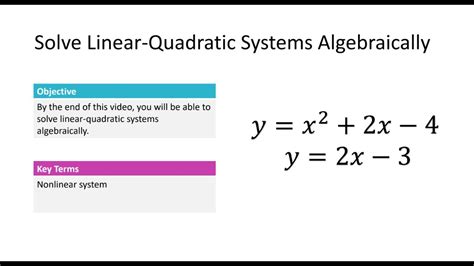 6 07 Solve Linear Quadratic Systems Algebraically YouTube