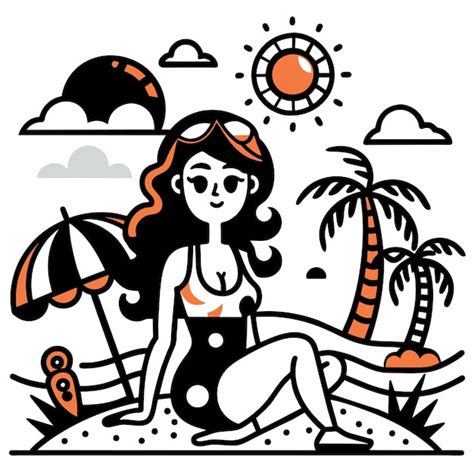 Mujer En Bikini Chica De Verano En Vacaciones Traje De Ba O De Playa Vacaciones Dibujado A Mano