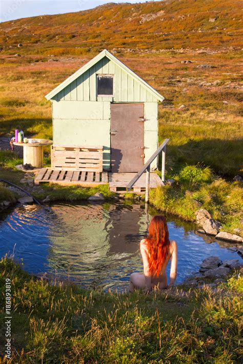 Naked Woman Soaking In A Hot Spring In Iceland Nauteyri Westfjords Stock Photo Adobe Stock
