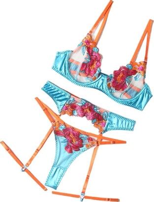 Gsaeimct Women Sexy Embroidered See Through Erotic Lingerie Satin Sheer Lace Bra G String