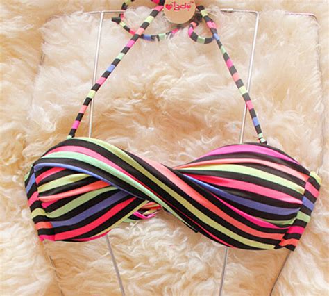 Sexy Beach Color Stripe Triangle Bikini Swimsuit On Luulla