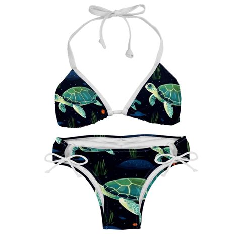 Turtle Seamless Detachable Sponge Adjustable Strap Bikini Set Two Pack Beach Pool Scenes