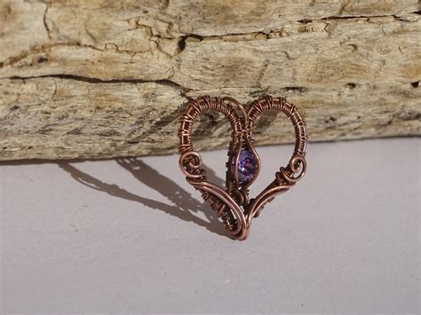 Copper Wire Heart Pendant With Cubic Zirconia Gemstone Heart Etsy