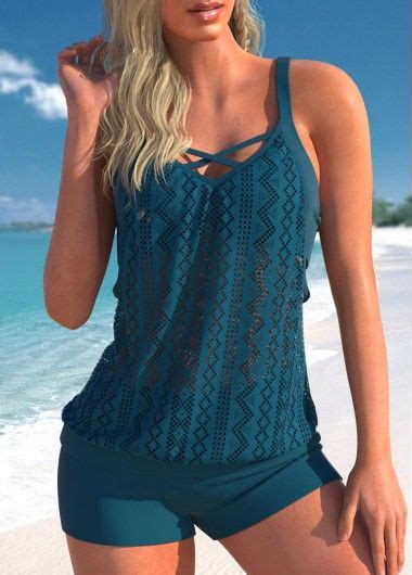 Rotita Criss Cross Lace Peacock Blue Tankini Top Rotita Usd