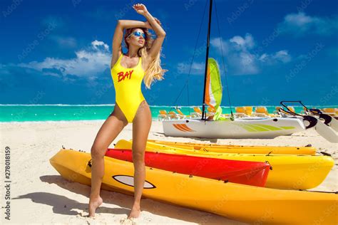 Incredibly Beautiful Sexy Model Girl In Bikini At The Seaside Of The Tropical Island Blonde