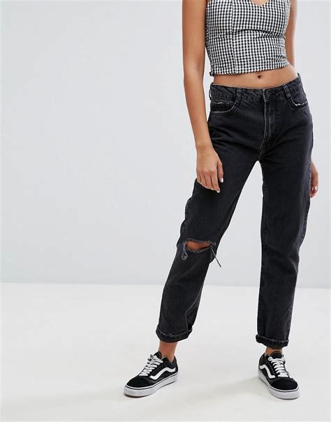 Asos Bershka Bershka High Waisted Mom Jean Black